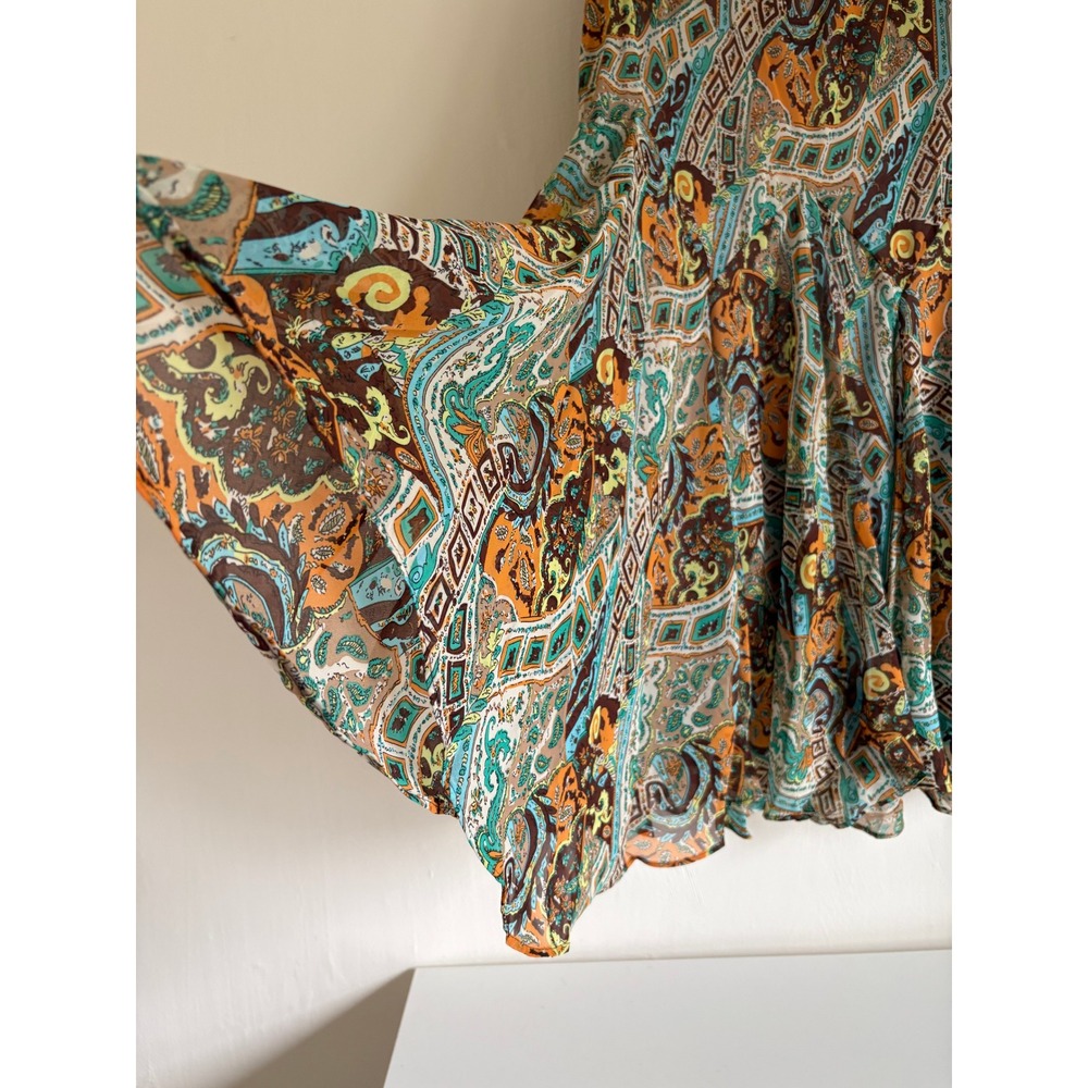 Vintage Y2K Newsworthy Midi Skirt Medium Brown Paisley Boho Flowy Whimsigoth - Picture 6 of 11